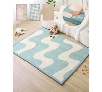 Hakuna Matte Cloudsoft Tapis de jeu pour bébé au sol 152,4 x 203,2 cm, motif vagues - Tapis de jeu épais en velours corail pour ramper - Antidérapant, résistant à l'eau, non toxique, facile