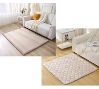 Hakuna Matte Lot de 2 Tapis de Sol Beige CloudSoft : 170x120cm et 127x127cm, Mousse à Mémoire de Forme Haute Qualité et Matelassé, Surface Douce et Antidérapante, Pack Maison 2 Pièces