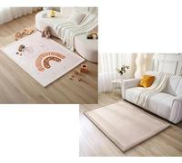 Hakuna Matte Lot de 2 Tapis de Sol CloudSoft : Beige Classique et Éléphant Arc-en-Ciel (170x120cm), Mousse à Mémoire de Forme Haute Densité, Surface Velours Douce et Antidérapante