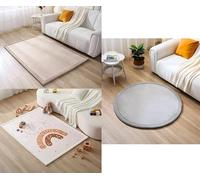 Hakuna Matte Lot de 3 Tapis de Sol : Beige (170x120cm), Éléphant Arc-en-Ciel (170x120cm) et Gris Rond (Ø120cm), Mousse Mémoire Haute Densité, Antidérapant et Confortable