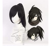 Hakuouki Yukimura Chizuru Cosplay perruques noir longue droite résistance à la chaleur Fiber cheveux synthétiques avec puce queue de cheval KUQX9964