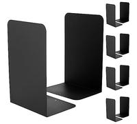 HAKZEON Lot de 10 paires de serre-livres en métal en forme de L avec base antidérapante, serre-livres en métal robuste pour étagères Noir