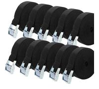 HAKZEON Lot de 10 sangles d'arrimage réglables et très résistantes, 3 m x 25 mm, sangles d'arrimage à boucle à came pour porte-vélos, remorque, voiture, bagages, noir