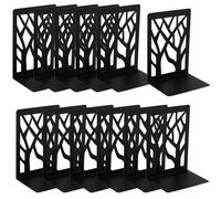 HAKZEON Lot de 12 serre-livres robustes noirs - 6 paires de serre-livres décoratifs en métal avec coussinets antidérapants pour étagères