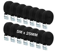 HAKZEON Lot de 14 sangles d'arrimage réglables et très résistantes pour porte-vélos, remorques, bagages, 5 m x 25 mm, noir