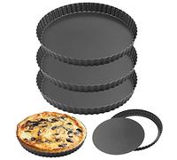 HAKZEON Lot de 3 moules à tarte à quiche antiadhésifs de 25 cm avec fond amovible, plat à quiche cannelé amovible pour la cuisson de quiches, tartes, flans, fromage