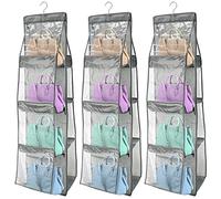 HAKZEON Lot de 3 Organiseurs à Suspendre pour Sac à Main, Rangement 8 Poches en Tissu Oxford pour Placard, Chambre à Coucher, Gris