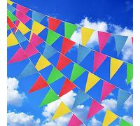 HAKZEON Lot de 4 fanions en tissu arc-en-ciel de 400 m avec 600 drapeaux triangulaires multicolores pour anniversaire, mariage, fête, festival