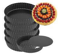 HAKZEON Lot de 5 moules à quiche avec fond amovible, antiadhésif, cannelé pour créer des gâteaux au fromage au chocolat crémeux, tartes, tartes aux fruits, tartes, brownies, quiches, gris, 30 cm