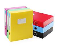 HAKZEON Lot de 6 boîtes de classement de couleurs assorties, dos de 55 mm, classeurs à anneaux avec crochet en tissu et fermeture à boucle, porte-documents en plastique pour bureau et maison