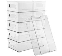 HAKZEON Lot de 6 Rangement Frigo, Transparentes Boîtes Empilables, Organisateur avec Poignées pour Réfrigérateur, Armoires, Cuisines