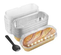 HAKZEON Lot de 60 mini moules à pâtisserie rectangulaires en feuille d'aluminium avec couvercles et 60 cuillères, 200 ml, récipient à pain en aluminium pour la cuisson du pain brownie, doré