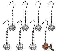 HAKZEON Lot de 8 mangeoires à Boules de Graisse de 7 cm, mangeoire à Oiseaux à Suspendre avec Crochets et chaînes, Support en métal pour Jardin extérieur, Noir