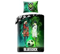 Halantex Blue Lock 2 Figures Football Parure de lit en coton avec housse de couette 140 x 200 cm et taie d'oreiller 70 x 90 cm Multi-couleur