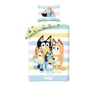 Halantex Bluey Bingo Bandit Chilli Parure de lit avec housse de couette réversible 140 x 200 cm et taie d'oreiller 70 x 90 cm - Multicolore - 100 % coton Twin BY-8594BL