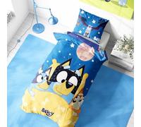 Halantex Bluey Junior Parure de lit 120 x 150 cm avec taie d'oreiller 62 x 42 cm en polycoton doux et confortable avec motif de bleu sous les étoiles, parfaite pour les jeunes fans de Bluey, lavable