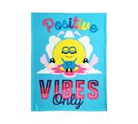 Halantex Couverture Polaire Minion Moi Moche et méchant Positive Vibes Only - 100% Polyester - Dimensions 130 x 170 cm - Coloris Bleu Clair