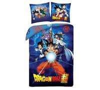 Halantex DRAGONBALL GOKU avec amis Beerus Junior Gohan Vegeta - Kamehameha - Parure de lit 140 x 200 cm avec taie d'oreiller 70 x 90 cm - 100 % polyester multicolore