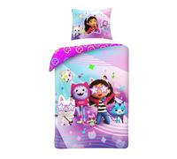 Halantex GABBY La maison des poupées - Gabby's Dollhouse Lit Danze - Housse de couette 140 x 200 cm avec taie d'oreiller 70 x 90 cm - 100 % coton multicolore