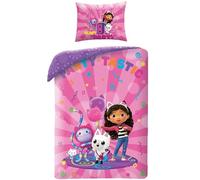 Halantex Gabby's DOLLHOUSE Casa Bambole PARTY TASTIC avec chatons - Parure de lit bébé 100 x 135 cm, 100 % coton Oeko-Tex - Multicolore