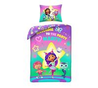 Halantex Gabby's Dollhouse WELCOME TO THE PARTY MARTY - GABBY La maison des poupées - Parure de lit 140 x 200 cm avec taie d'oreiller 70 x 90 cm - 100 % polyester multicolore