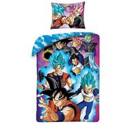 Halantex Goku Vegeta Parure de lit réversible 140 x 200 cm et taie d'oreiller 70 x 90 cm - Multicolore - 100 % coton