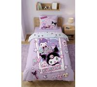 Halantex Housse de Couette Kuromi 140x200 cm avec Taie d'oreiller 70x90 cm - Parure de Lit Enfant et Ado - 100% Microfibre Ultra Douce - Design Réversible Lilas et Rose