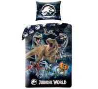 Halantex JURASSIC Dinosaures T-REX - Parure de lit 140 x 200 cm avec taie d'oreiller 70 x 90 cm - 100 % polyester multicolore