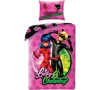 MIRACULOUS LADYBUG Marinette Cat Chat Noir - Parure de lit - une housse de couette 140 x 200 cm et une taie d'oreiller 70 x 90 cm - 100 % coton - Multicolore