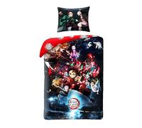 Halantex Parure de Lit Demon Slayer 1 Personne, Housse de Couette 140x200 cm + Taie d'oreiller, Polyester