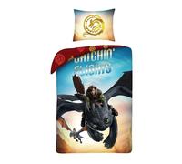Halantex Parure de lit DRAGON TRAINER - Hiccup et édenté Furia Buia Dragons - Housse de couette 140 x 200 cm avec taie d'oreiller 70 x 90 cm - Microfibre - Multicolore