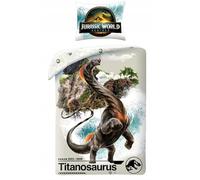 Halantex Parure de Lit Enfant Jurassic World - Housse de Couette 140x200 cm + Taie d'oreiller Assortie - 100% Polyester Microfibre - Design Titanosaurus