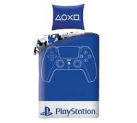 Halantex Parure de Lit Enfant PlayStation - Housse de Couette 140x200 cm + Taie d'oreiller 70x90 cm - 100% Polyester Microfibre - Design Manette PS5