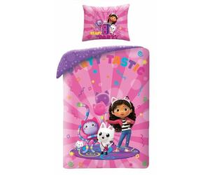 Halantex Parure de lit GABBY La maison de poupée - Gabby's Dollhouse Party TASTIC - Housse de couette 140 x 200 cm avec taie d'oreiller 70 x 90 cm - 100 % microfibre multicolore