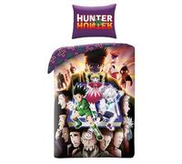 Halantex Parure de lit Hunter X Hunter - Gon Killua Kurapika - Housse de Couette réversible 140 x 200 cm et taie d'oreiller 70 x 90 cm - Multicolore - 100% Coton