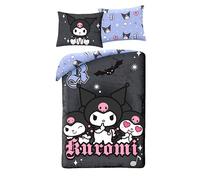 Halantex Parure de Lit Kuromi Sanrio Réversible - Housse de Couette 140x200 cm avec Taie d'oreiller - Microfibre 100% Polyester - Certifiée Oeko-Tex Standard 100 - Design Noir et Lavande