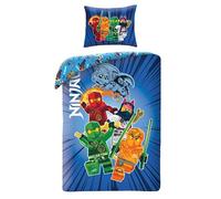 Halantex Parure de Lit Lego Ninjago Réversible, Housse de Couette 140x200 cm + Taie d'oreiller 65x65 cm, Bleue