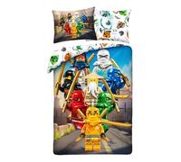 Halantex Parure de Lit Lego Ninjago Team - Housse de Couette Réversible 140x200 cm + Taie d'oreiller - 100% Coton