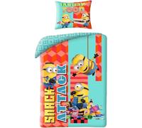 Halantex Parure de lit Minions Moi, Moche et méchant Stuart BOB Kevin - Housse de Couette 140 x 200 cm avec taie d'oreiller 70 x 90 cm - 100% Polyester Multicolore