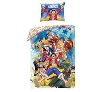 Halantex Parure de lit Monkey D. Luffy One Piece et divers personnages - Housse de couette 140 x 200 cm avec taie d'oreiller 70 x 90 cm - 100% polyester multicolore
