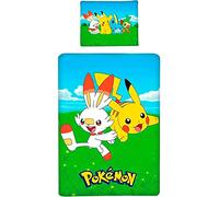 Halantex Parure de lit Pokémon en coton Housse de couette 140 x 200 cm Taie 70 x 90 cm Bleu
