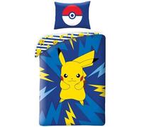 Parure de lit Pokemon Pikachu, 100% Coton, Housse de Couette Réversible 140x200 cm + Taie d'oreiller 65x65 cm