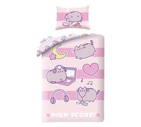 Halantex Parure de lit PUSHEEN il chat HIGH SCORE - Housse de couette 140 x 200 cm avec taie d'oreiller 70 x 90 cm - Microfibre - Rose