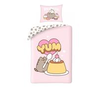 Halantex Parure de lit réversible chat PUSHEEN YUM pudding sweet shop - Lit simple 2 pièces housse de couette 140 x 200 cm et taie d'oreiller 70 x 90 cm - 100 % coton Ökö-Tex Standard 100