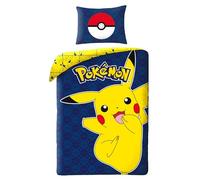 Halantex Parure de lit réversible pour enfant Pokémon Go Pikatchu Renforcé - 140 x 200 cm + 70 x 90 cm - 100 % coton Pokémon - Parure de lit pour enfant - Certifié Öko-Tex
