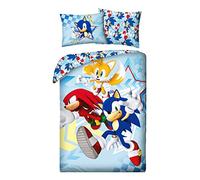 Halantex Parure de lit SONIC THE HEDGEHOG - Sonic Tails Knuckles - Housse de couette 140 x 200 cm avec taie d'oreiller 70 x 90 cm - 100 % coton multicolore Twin SSH054