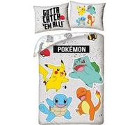 Halantex – Parure de lit Pokemon Salamèche Carapuce Pikachu Bulbizarre 140x200+70x90 Gris