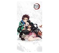Halantex Serviette de plage en 100 % coton avec Tanjiro et Nezuko Kamado de Demon Slayer, 70 x 140 cm