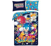 Halantex Sonic the Hedgehog Housse de couette simple, bleu marine et arc-en-ciel, 100 % polyester, 140 x 200 cm avec taie d'oreiller 70 x 90 cm, lavable en machine