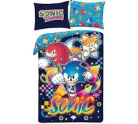 Halantex Sonic the Hedgehog Housse de couette simple, bleu marine et arc-en-ciel, 100 % polyester, 140 x 200 cm avec taie d'oreiller 70 x 90 cm, lavable en machine